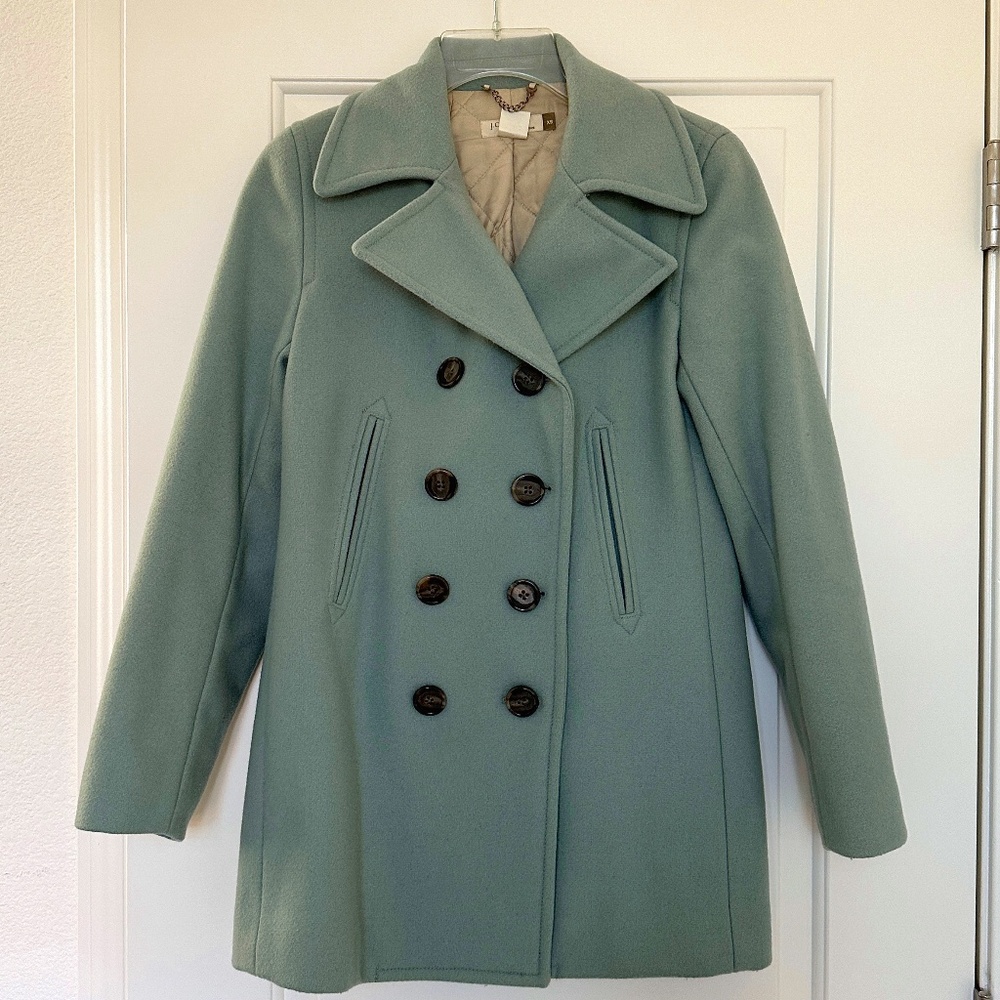 J Crew Women's Wool Blend Dock Peacoat Coat Jacket Sage Blue XS
